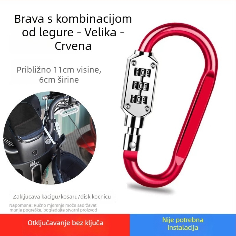 Mehanički kombinirani zaključivač za ormariće, kacigu električnog bicikla i košaru za bicikl