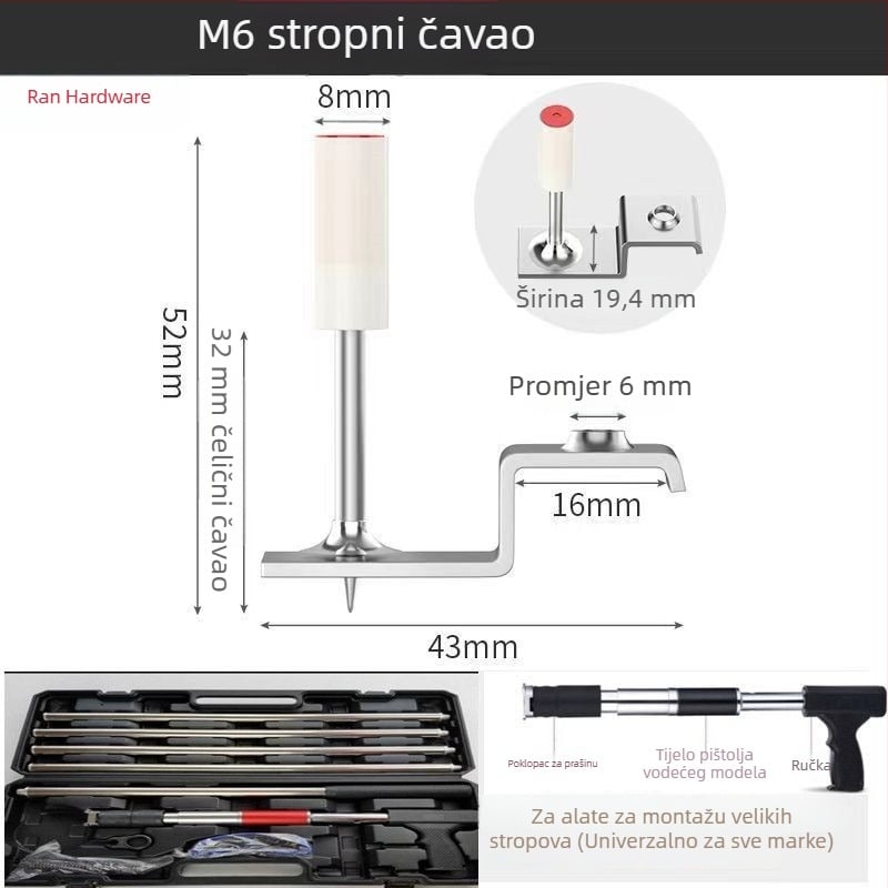 M8 univerzalni pneumatski čavli za strop s držačima cijevi 20/25 mm i držačima za kabel – integrirani stropni nosači