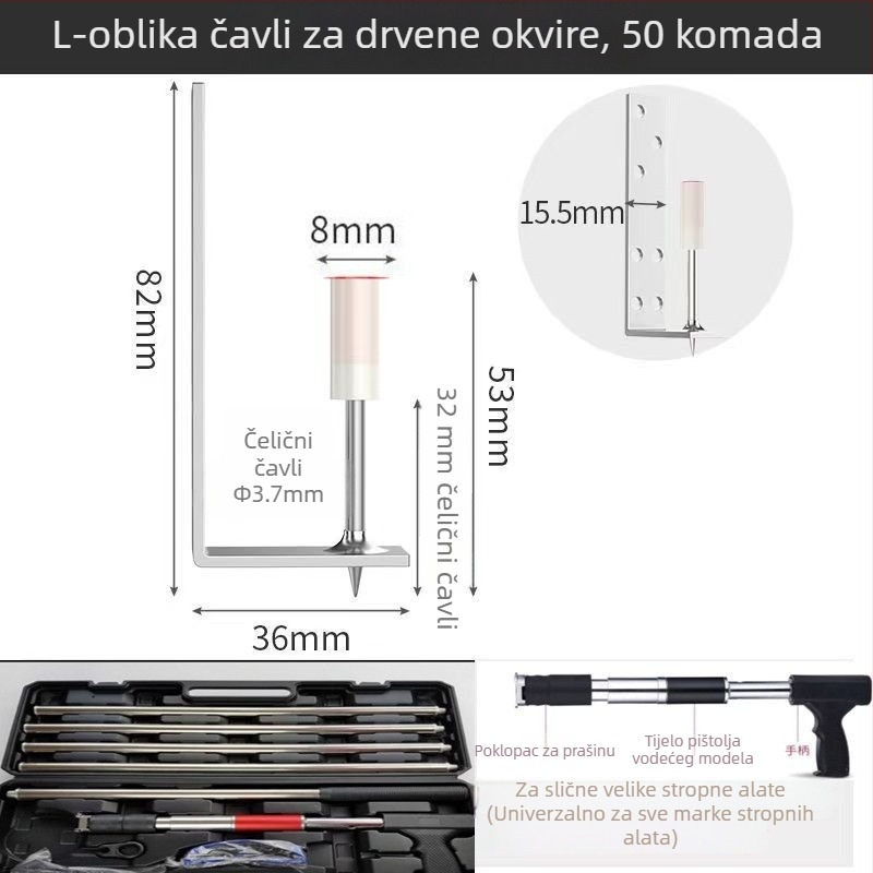 M8 univerzalni pneumatski čavli za strop s držačima cijevi 20/25 mm i držačima za kabel – integrirani stropni nosači