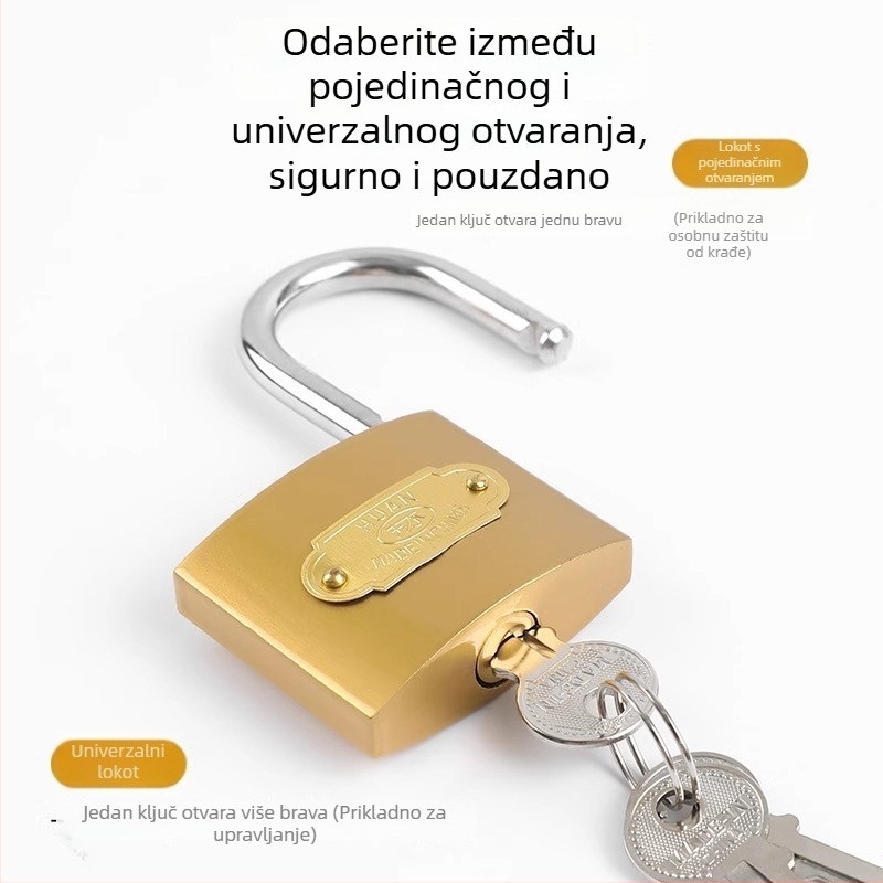 Bakreni lokot, univerzalni lokot za vrata, ure i ormariće, s ključem, malenog formata