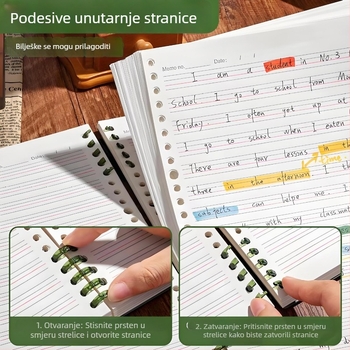 Engleska bilježnica s uklonjivim listovima, B5, debeli format, za gimnaziju i sveučilište, bilježnica za greške