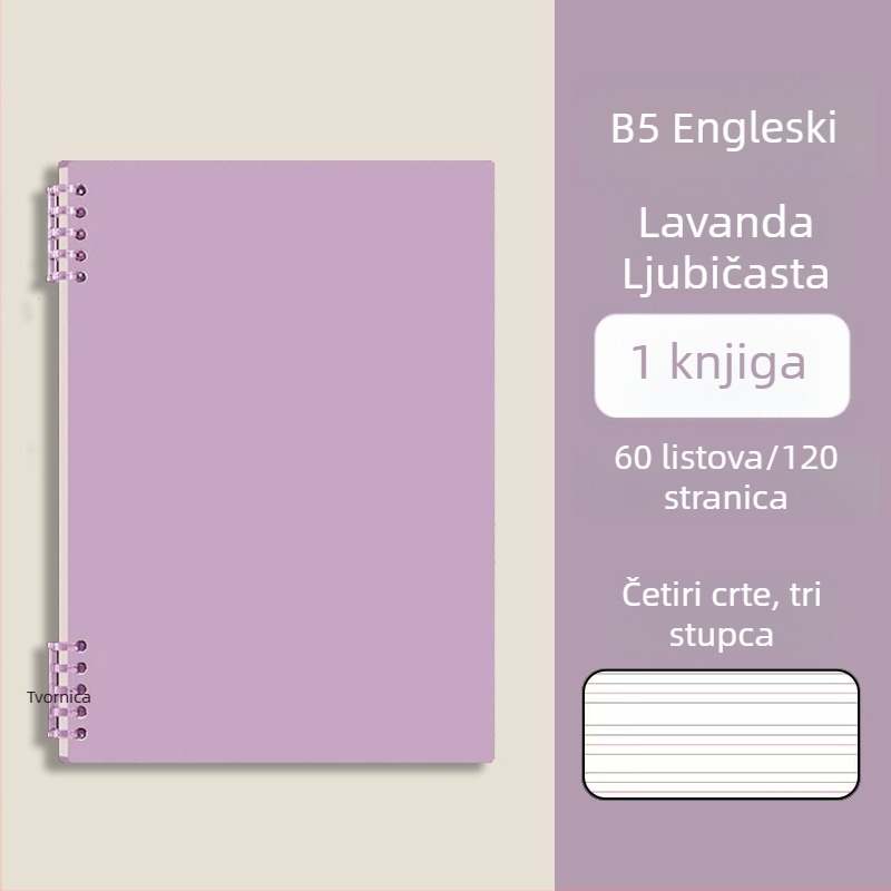 Engleska bilježnica s uklonjivim listovima, B5, debeli format, za gimnaziju i sveučilište, bilježnica za greške