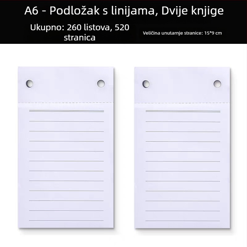 A6 prijenosna debela bilježnica s odvojivim ljepljivim bilješkama i zamjenjivim papirom, mali notes
