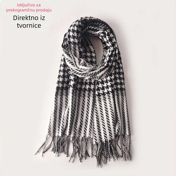 230 g novi ženski šal s uzorkom houndstooth i kariranim uzorkom, umjetni kašmir, resice, zima toplina i svestranost