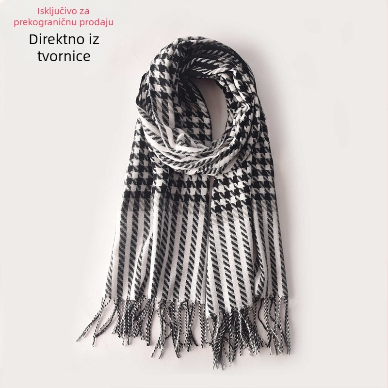 230 g novi ženski šal s uzorkom houndstooth i kariranim uzorkom, umjetni kašmir, resice, zima toplina i svestranost