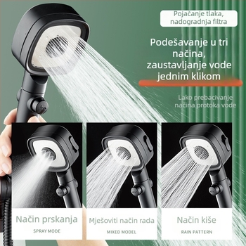 Tuš glava s pojačanim tlakom, ABS materijal, funkcija kiše, samostalna ugradnja, kompatibilno s bojlerom, moderan minimalistički dizajn, četvrtasti oblik