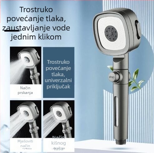 Tuš glava s pojačanim tlakom, ABS materijal, funkcija kiše, samostalna ugradnja, kompatibilno s bojlerom, moderan minimalistički dizajn, četvrtasti oblik