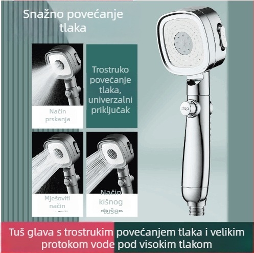 Tuš glava s pojačanim tlakom, ABS materijal, funkcija kiše, samostalna ugradnja, kompatibilno s bojlerom, moderan minimalistički dizajn, četvrtasti oblik