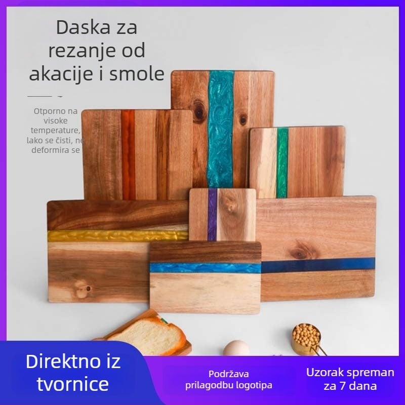 Daska za rezanje od smole i akacijevina drveta, višenamjenska daska za rezanje mesa, pizze i voća