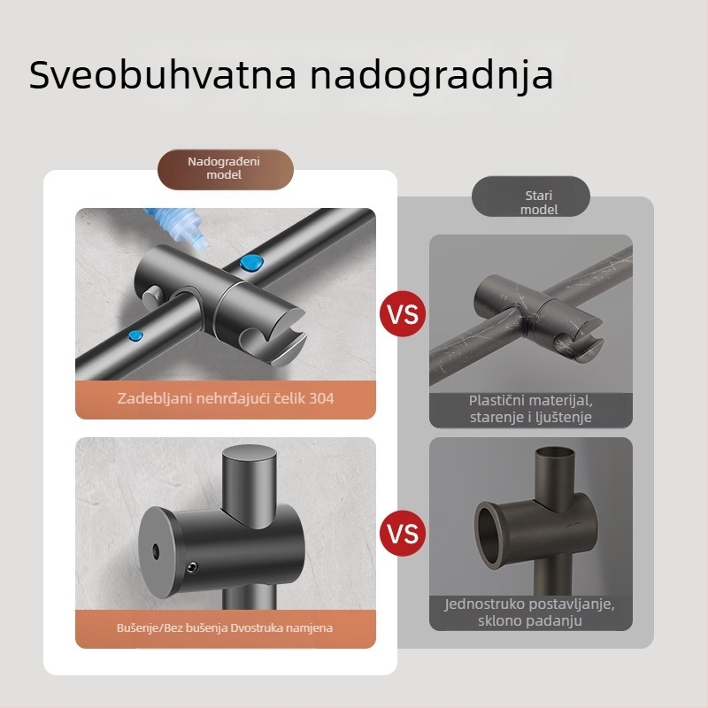 Set nosača tuša od nehrđajućeg čelika s podesivom šipkom, bez bušenja, bez čavlića, za okruglu glavicu tuša