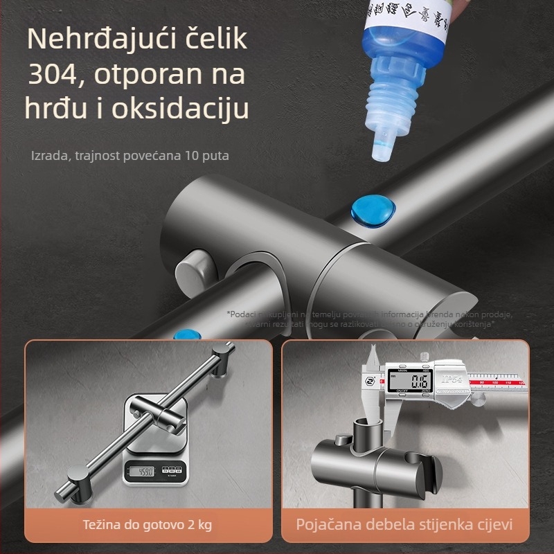 Set nosača tuša od nehrđajućeg čelika s podesivom šipkom, bez bušenja, bez čavlića, za okruglu glavicu tuša