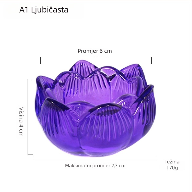 Šareni stakleni držač maslene lampe s lotosom – 7 komada za buddhistički oltar