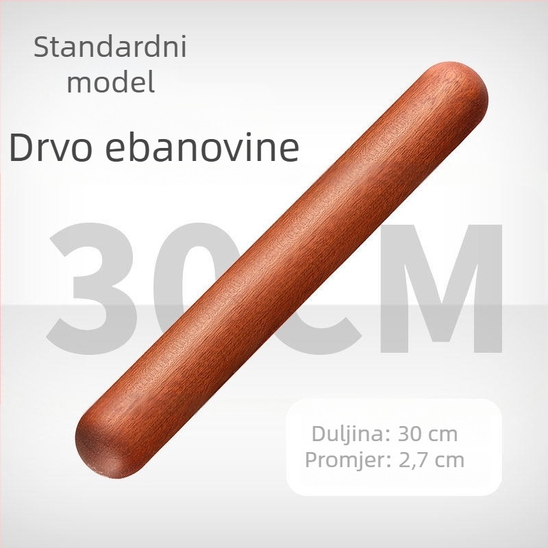 Drveni valjak za tijesto od tamnog drveta, čvrsto drvo, kućna upotreba, valjak s okruglom glavom