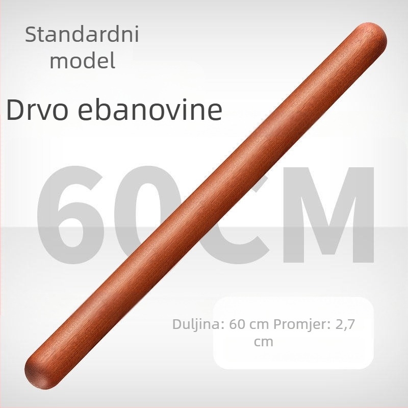 Drveni valjak za tijesto od tamnog drveta, čvrsto drvo, kućna upotreba, valjak s okruglom glavom