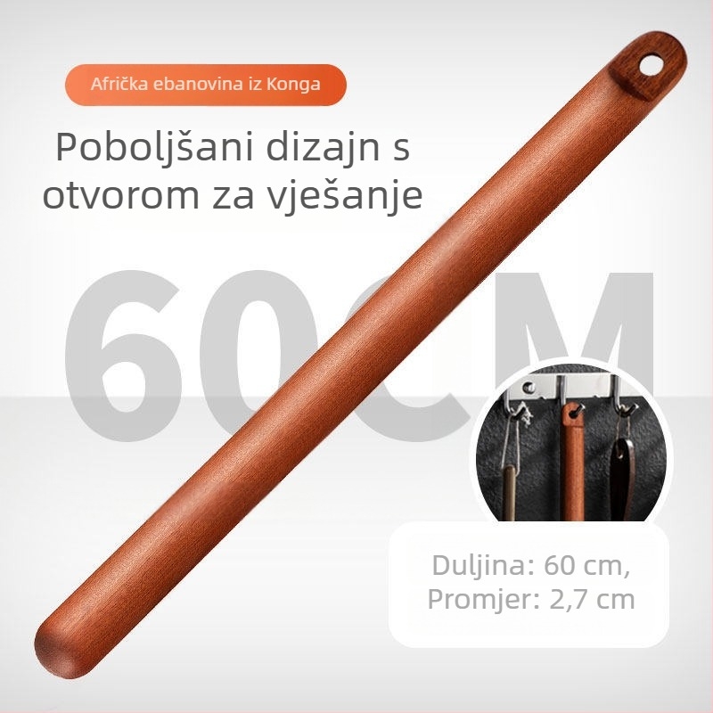 Drveni valjak za tijesto od tamnog drveta, čvrsto drvo, kućna upotreba, valjak s okruglom glavom