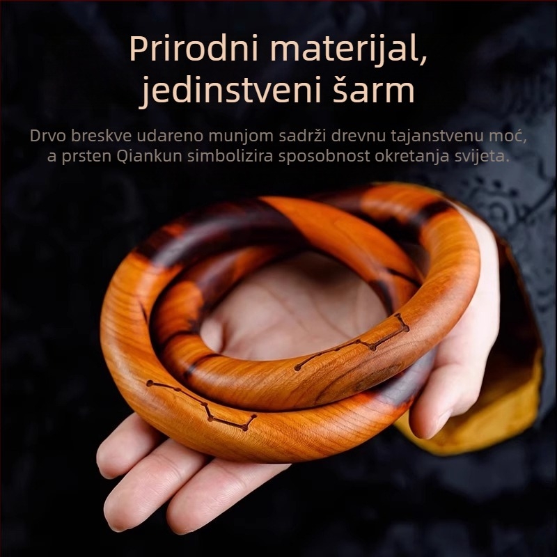Jujube drvo Qiankun Circle Yin-Yang prsten s privjeskom i narukvicom – taoistički ritualni alat