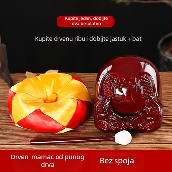 Set od masivnog drveta – drvena riba za kućni hram, udarni instrument od kamfornog drveta i ukrasna drvena rezba