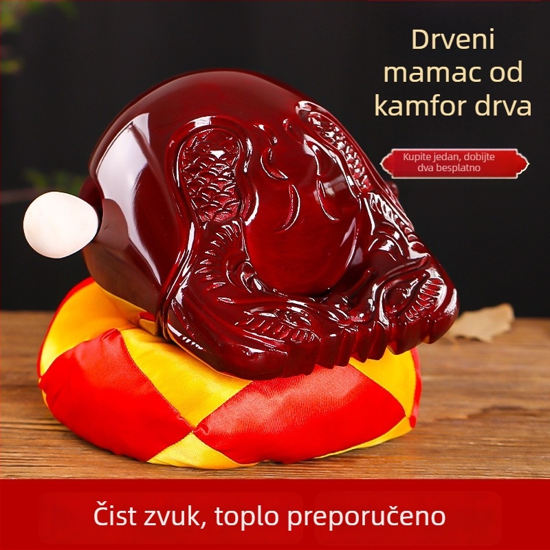 Set od masivnog drveta – drvena riba za kućni hram, udarni instrument od kamfornog drveta i ukrasna drvena rezba
