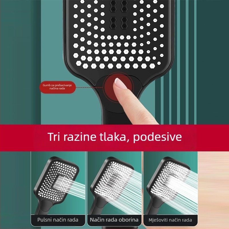 Kvadratna tuš glava s visokim tlakom i velikim izlazom vode — visoki protok vode, tuš jedne ruke, ABS, modern dizajn