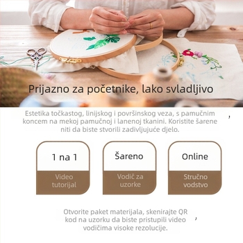 DIY komplet za početnike — europski stil botanički motiv na platnu, 3D vez