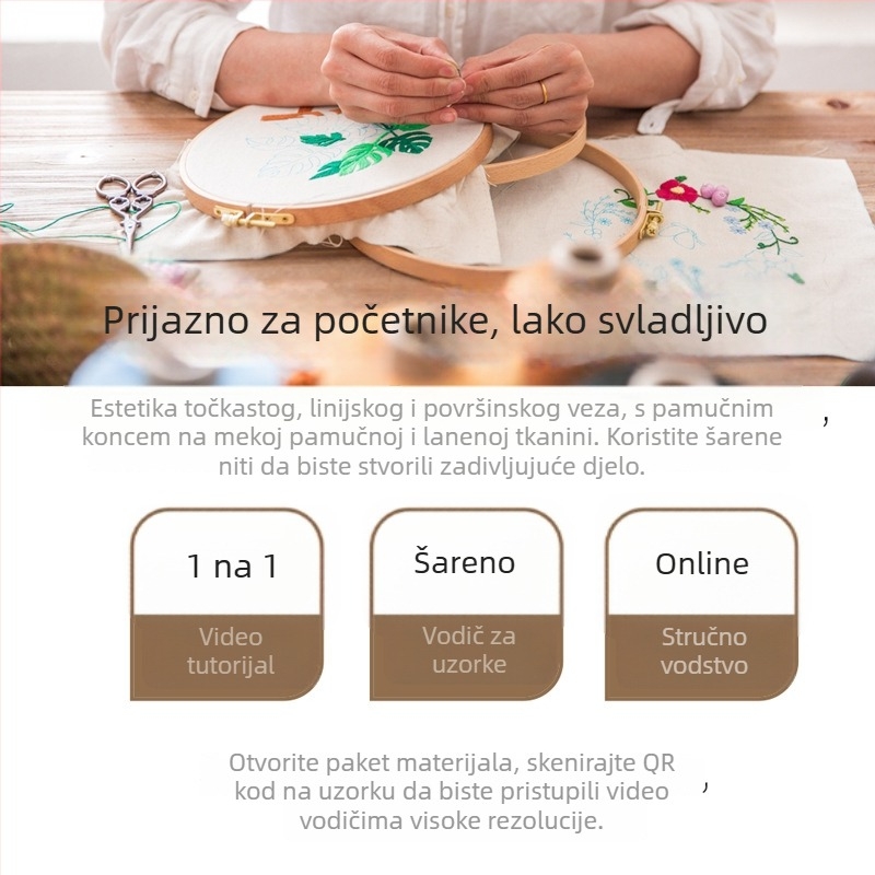 DIY komplet za početnike — europski stil botanički motiv na platnu, 3D vez