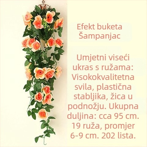 Set umjetnih cvjetova za zidnu dekoraciju: viseća biljka pauk, velike cvjetne glavice hortenzije, plastični umjetni cvjetovi i zelene loze