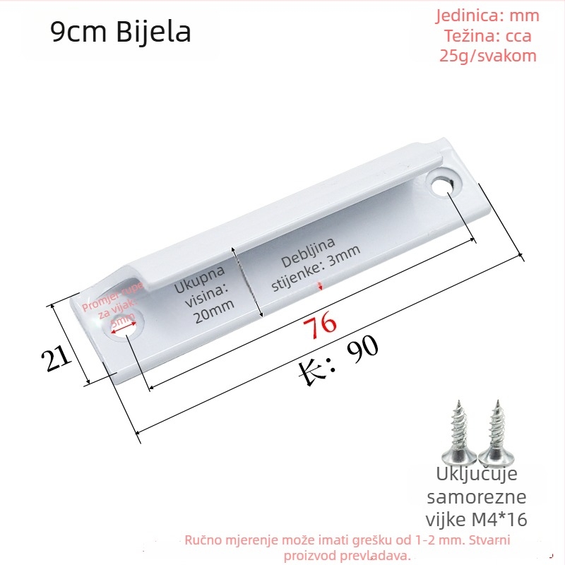 Mala ručica od aluminijske legure za mrežaste prozore, ojačana ručica za površinsku ugradnju kliznih vrata, balkonska vrata, ormarići i ladice
