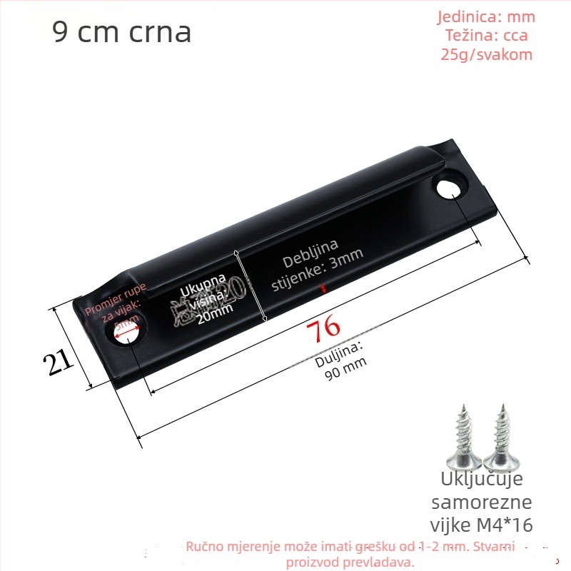 Mala ručica od aluminijske legure za mrežaste prozore, ojačana ručica za površinsku ugradnju kliznih vrata, balkonska vrata, ormarići i ladice