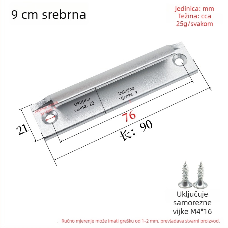 Mala ručica od aluminijske legure za mrežaste prozore, ojačana ručica za površinsku ugradnju kliznih vrata, balkonska vrata, ormarići i ladice