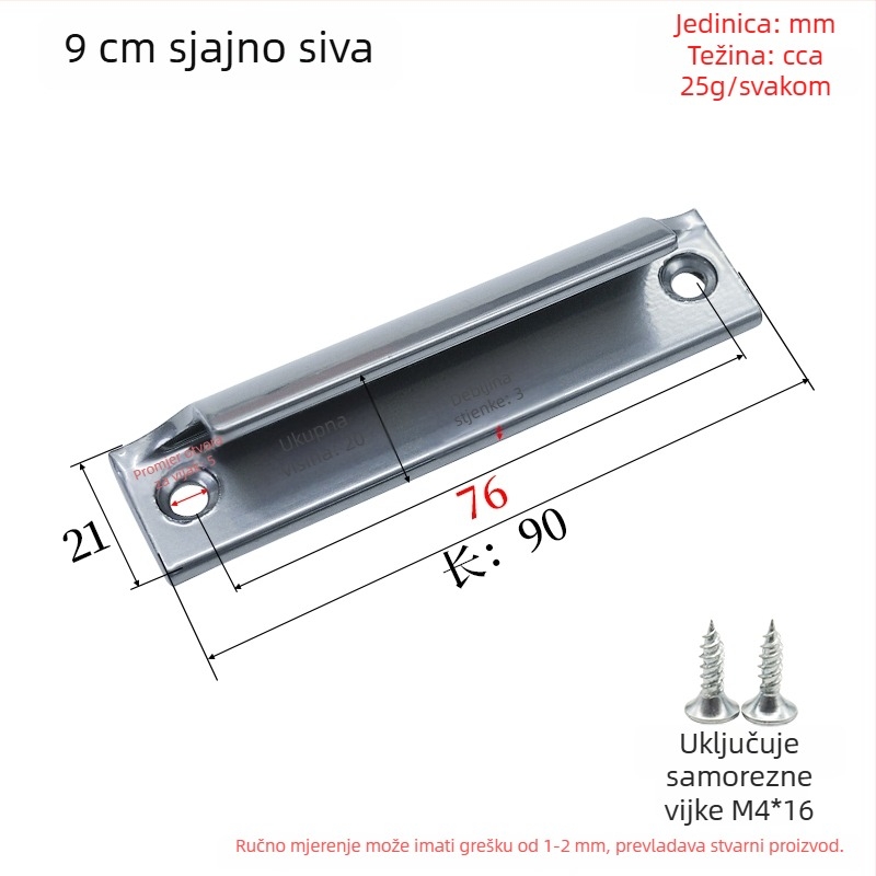 Mala ručica od aluminijske legure za mrežaste prozore, ojačana ručica za površinsku ugradnju kliznih vrata, balkonska vrata, ormarići i ladice