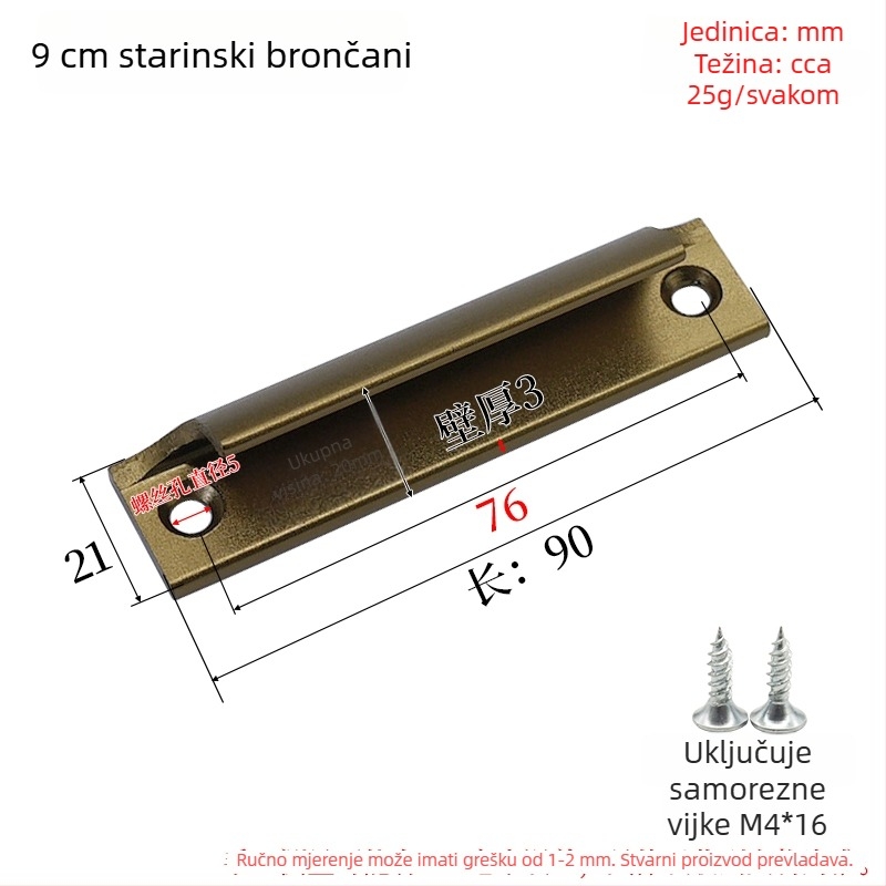 Mala ručica od aluminijske legure za mrežaste prozore, ojačana ručica za površinsku ugradnju kliznih vrata, balkonska vrata, ormarići i ladice
