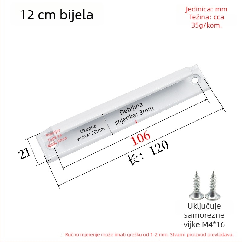 Mala ručica od aluminijske legure za mrežaste prozore, ojačana ručica za površinsku ugradnju kliznih vrata, balkonska vrata, ormarići i ladice