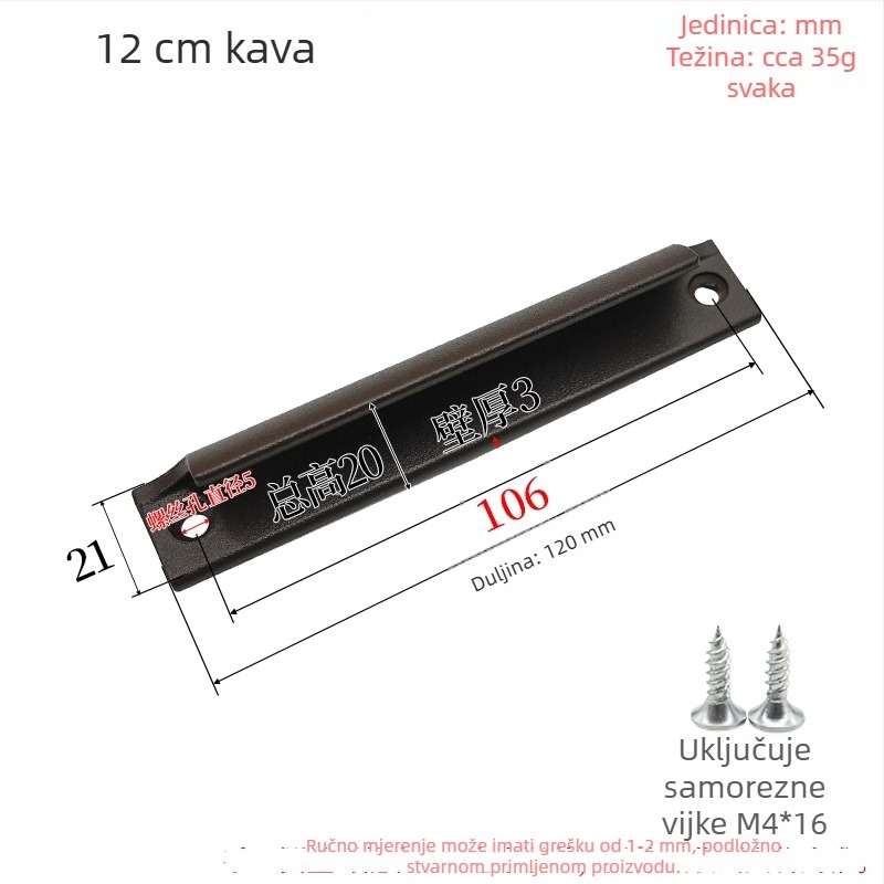 Mala ručica od aluminijske legure za mrežaste prozore, ojačana ručica za površinsku ugradnju kliznih vrata, balkonska vrata, ormarići i ladice