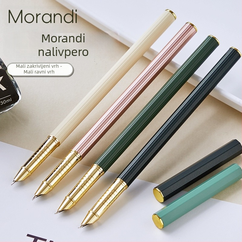 Morandi nalivno pero s 0,38 mm vrhom, metalno tijelo, dugi držak, za vježbanje pisanja, za učenike osnovne škole