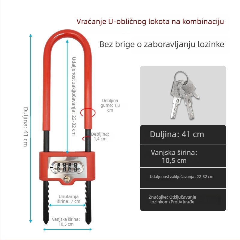 Brava s kodom za staklena vrata – U‑oblik, vodootporna i otporna na hrđu, kućni set brava
