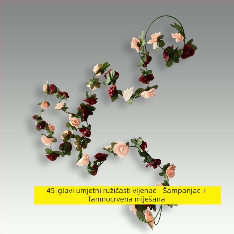 Umjetna ružičasta loza s 45 cvjetova, za zid ili plafon, dekorativna biljka