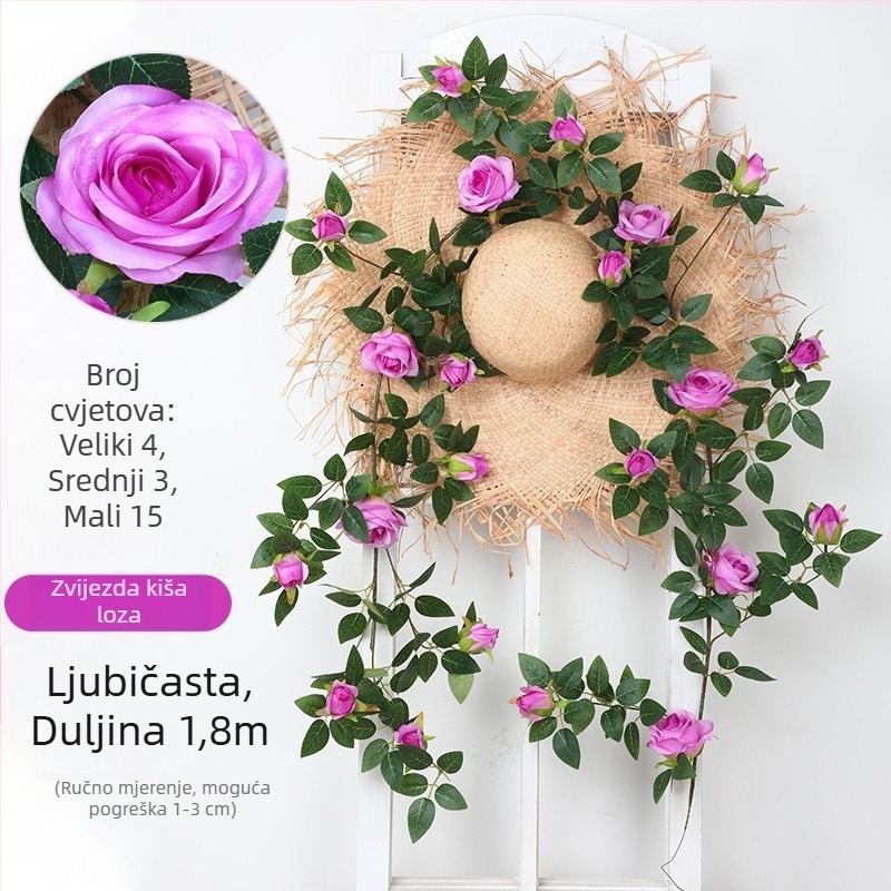 Victoria Rose umjetna svilenkasta loza za zidnu viseću dekoraciju za dnevnu sobu i balkon