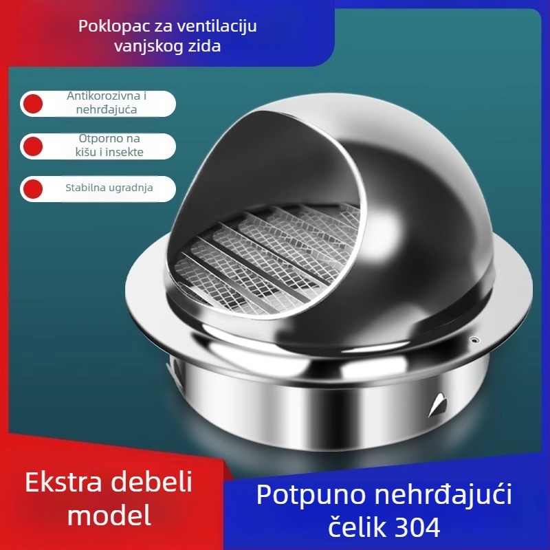 Vanjski zidni kapak ventilacije od 304 nehrđajućeg čelika, poklop otvora za ispušni zrak, otporan na vremenske uvjete