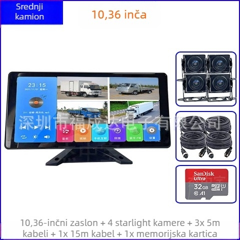 10,36-inčni HD auto monitor s kamerom za vožnju unatrag (12V/24V)