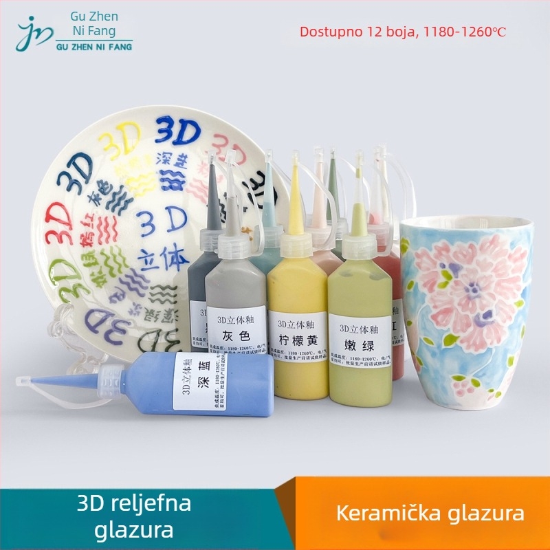 Podglazurna keramička umjetnička boja za 3D reljefnu glazuru na bisque keramici, uzdignute linije, filigranska ukrasa i kreativno slikanje, boca 40 ml