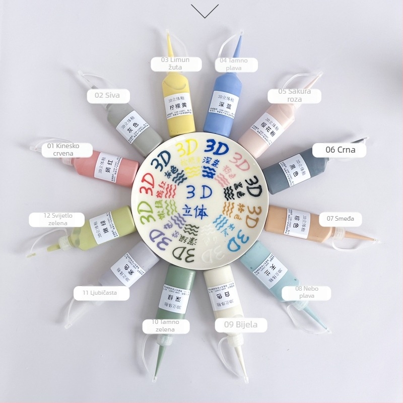 Podglazurna keramička umjetnička boja za 3D reljefnu glazuru na bisque keramici, uzdignute linije, filigranska ukrasa i kreativno slikanje, boca 40 ml