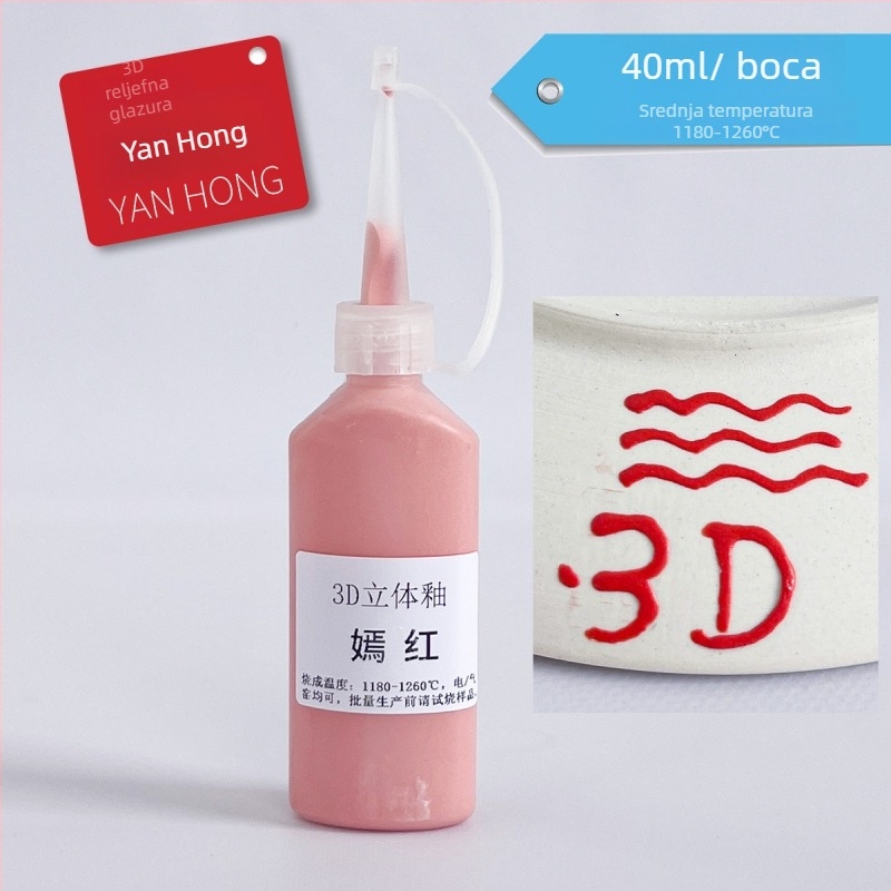 Podglazurna keramička umjetnička boja za 3D reljefnu glazuru na bisque keramici, uzdignute linije, filigranska ukrasa i kreativno slikanje, boca 40 ml