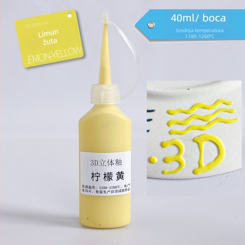 Podglazurna keramička umjetnička boja za 3D reljefnu glazuru na bisque keramici, uzdignute linije, filigranska ukrasa i kreativno slikanje, boca 40 ml