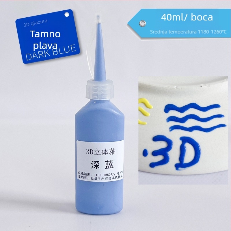Podglazurna keramička umjetnička boja za 3D reljefnu glazuru na bisque keramici, uzdignute linije, filigranska ukrasa i kreativno slikanje, boca 40 ml