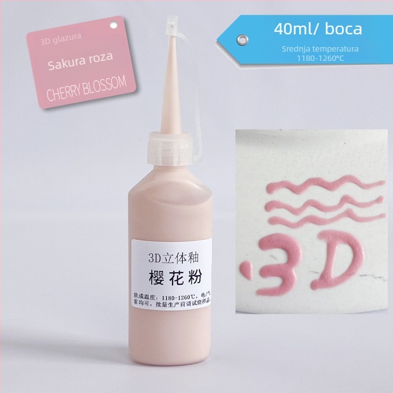 Podglazurna keramička umjetnička boja za 3D reljefnu glazuru na bisque keramici, uzdignute linije, filigranska ukrasa i kreativno slikanje, boca 40 ml