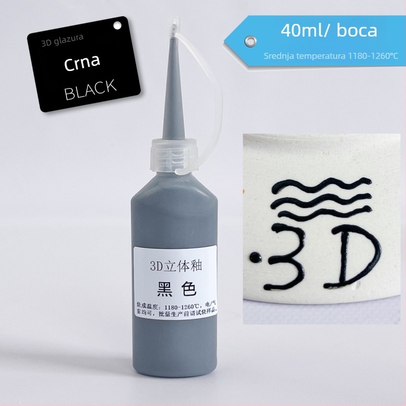 Podglazurna keramička umjetnička boja za 3D reljefnu glazuru na bisque keramici, uzdignute linije, filigranska ukrasa i kreativno slikanje, boca 40 ml