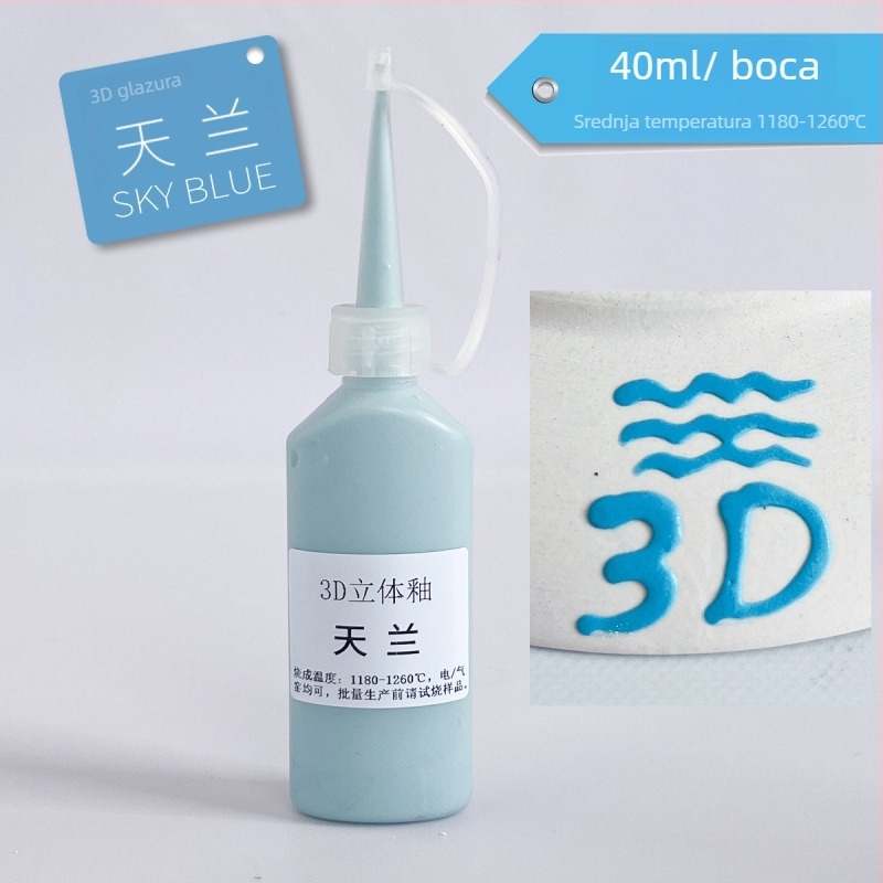 Podglazurna keramička umjetnička boja za 3D reljefnu glazuru na bisque keramici, uzdignute linije, filigranska ukrasa i kreativno slikanje, boca 40 ml