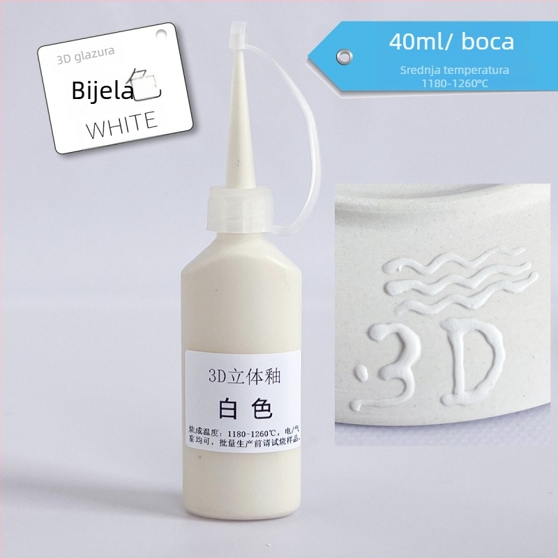 Podglazurna keramička umjetnička boja za 3D reljefnu glazuru na bisque keramici, uzdignute linije, filigranska ukrasa i kreativno slikanje, boca 40 ml