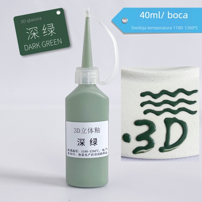 Podglazurna keramička umjetnička boja za 3D reljefnu glazuru na bisque keramici, uzdignute linije, filigranska ukrasa i kreativno slikanje, boca 40 ml