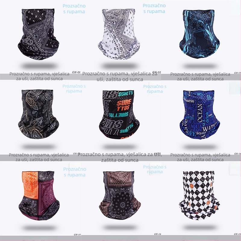 Maska za vožnju biciklom s UV zaštitom, Ice Silk materijal, rupa za disanje kroz nos, ušne petlje, prozračni vratni dio, unisex